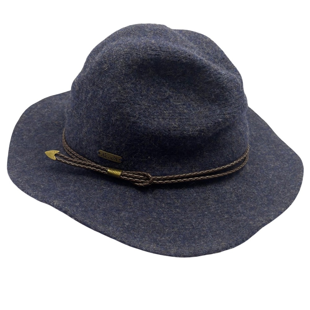Adora Blue 100% Wool Felt Wide Brimโ Fedora Hat Braided Band OSFM